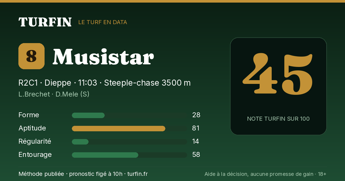 Musistar, noté 45 sur 100 par Turfin