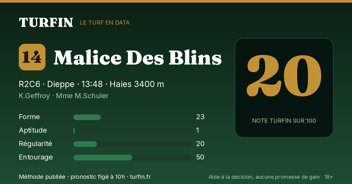 Malice Des Blins, noté 20 sur 100 par Turfin