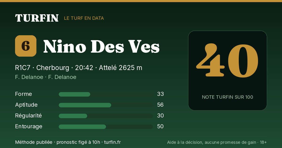 Nino Des Ves, noté 40 sur 100 par Turfin