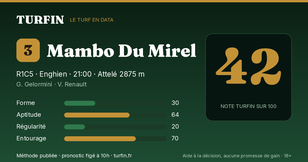 Mambo Du Mirel, noté 42 sur 100 par Turfin