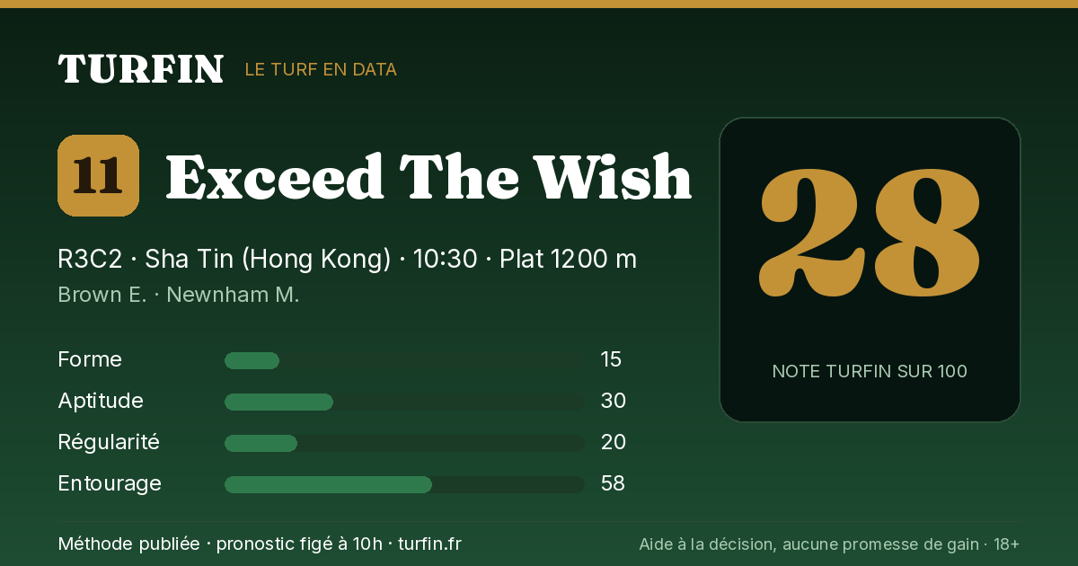 Exceed The Wish, noté 28 sur 100 par Turfin
