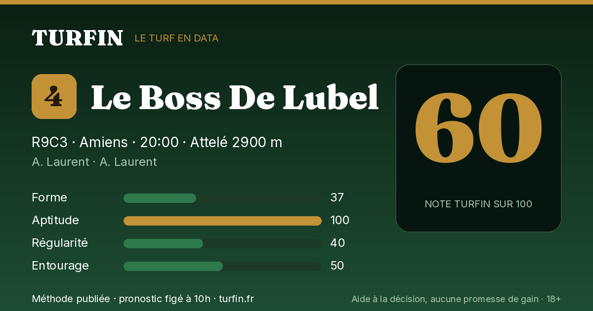 Le Boss De Lubel, noté 60 sur 100 par Turfin