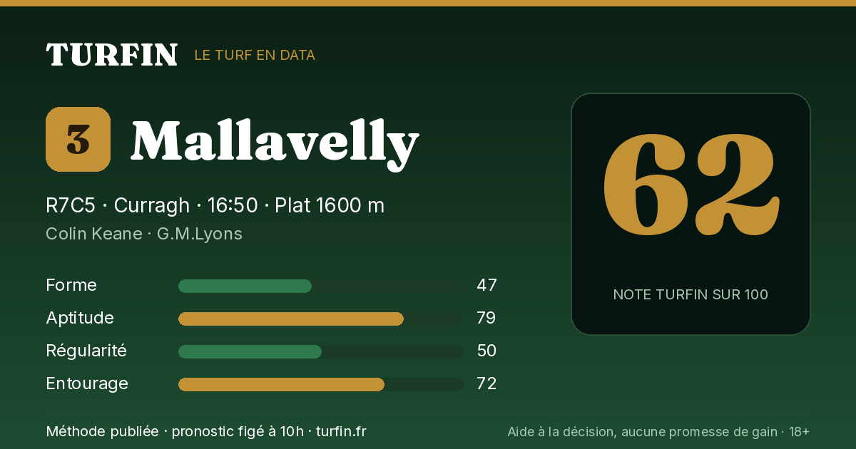 Mallavelly, noté 62 sur 100 par Turfin