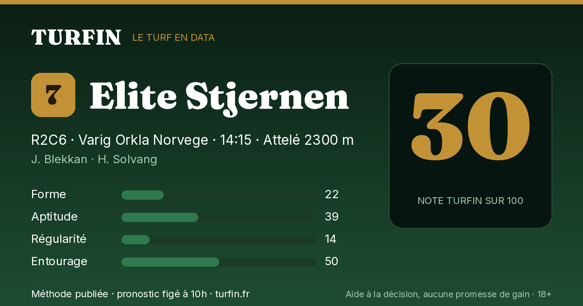 Elite Stjernen, noté 30 sur 100 par Turfin