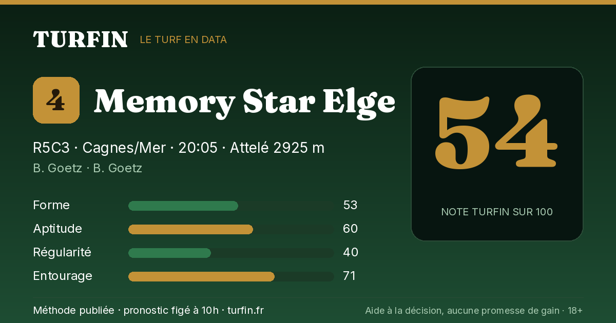 Memory Star Elge, noté 54 sur 100 par Turfin