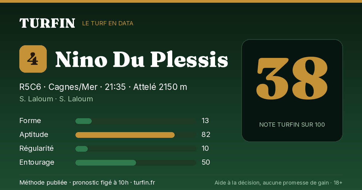 Nino Du Plessis, noté 38 sur 100 par Turfin