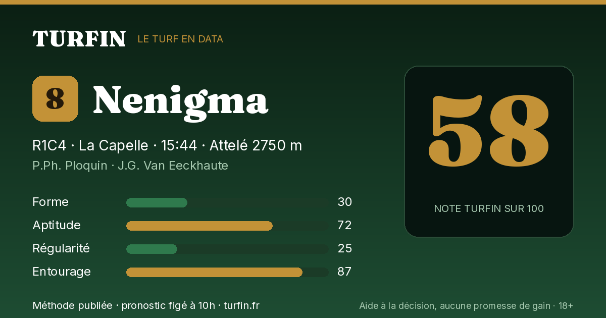 Nenigma, noté 58 sur 100 par Turfin