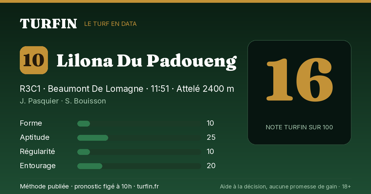 Lilona Du Padoueng, noté 16 sur 100 par Turfin