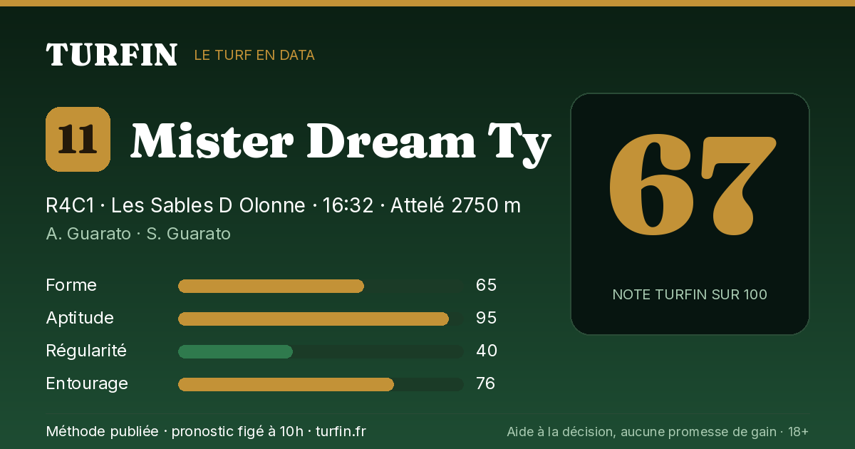 Mister Dream Ty, noté 67 sur 100 par Turfin