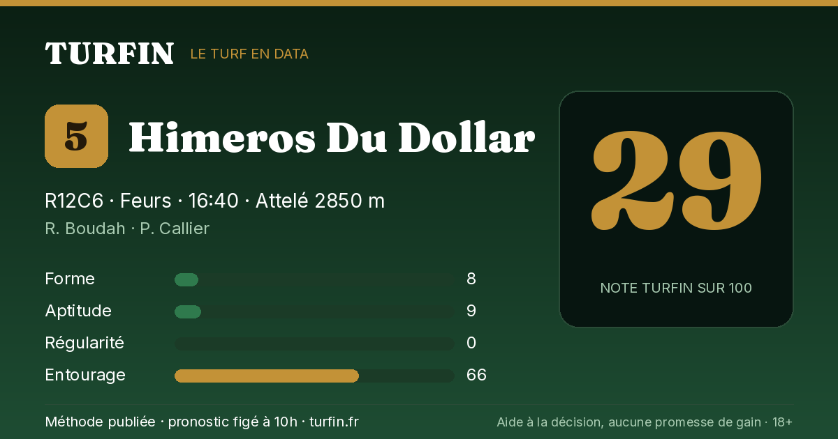 Himeros Du Dollar, noté 29 sur 100 par Turfin