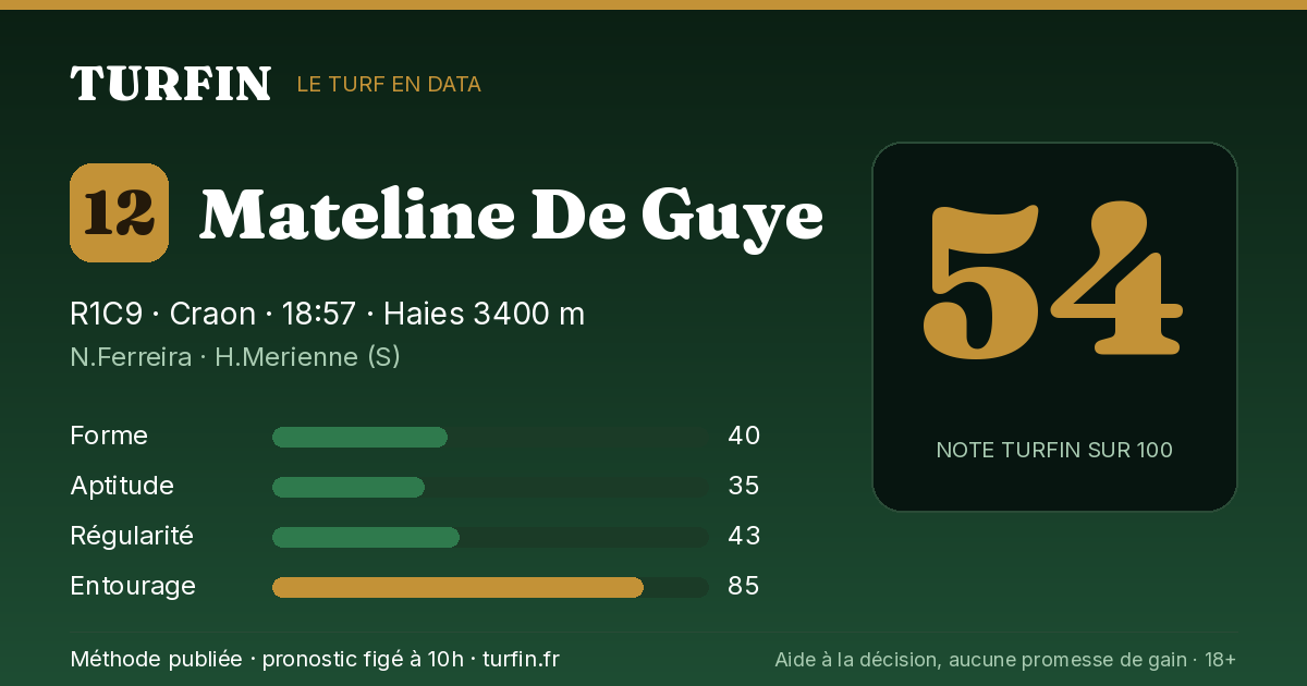 Mateline De Guye, noté 54 sur 100 par Turfin