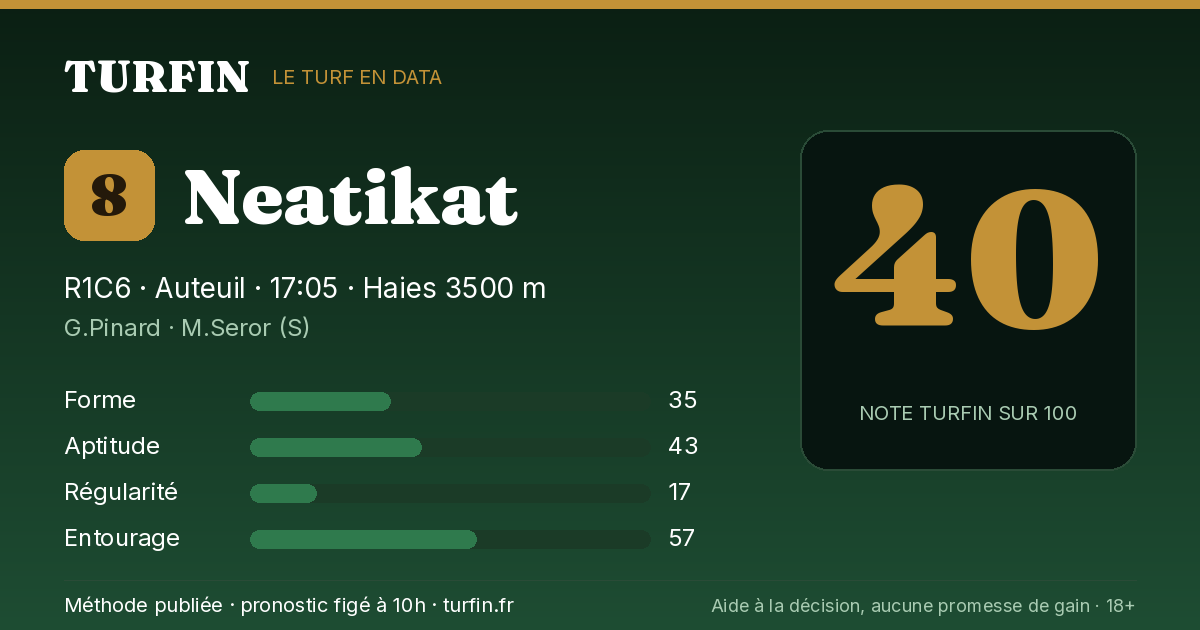 Neatikat, noté 40 sur 100 par Turfin