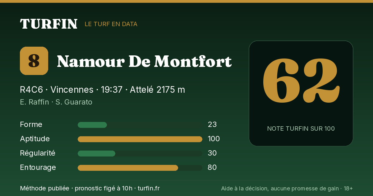 Namour De Montfort, noté 62 sur 100 par Turfin