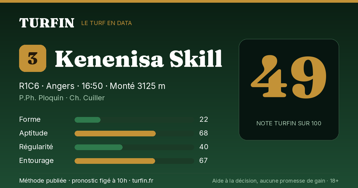 Kenenisa Skill, noté 49 sur 100 par Turfin