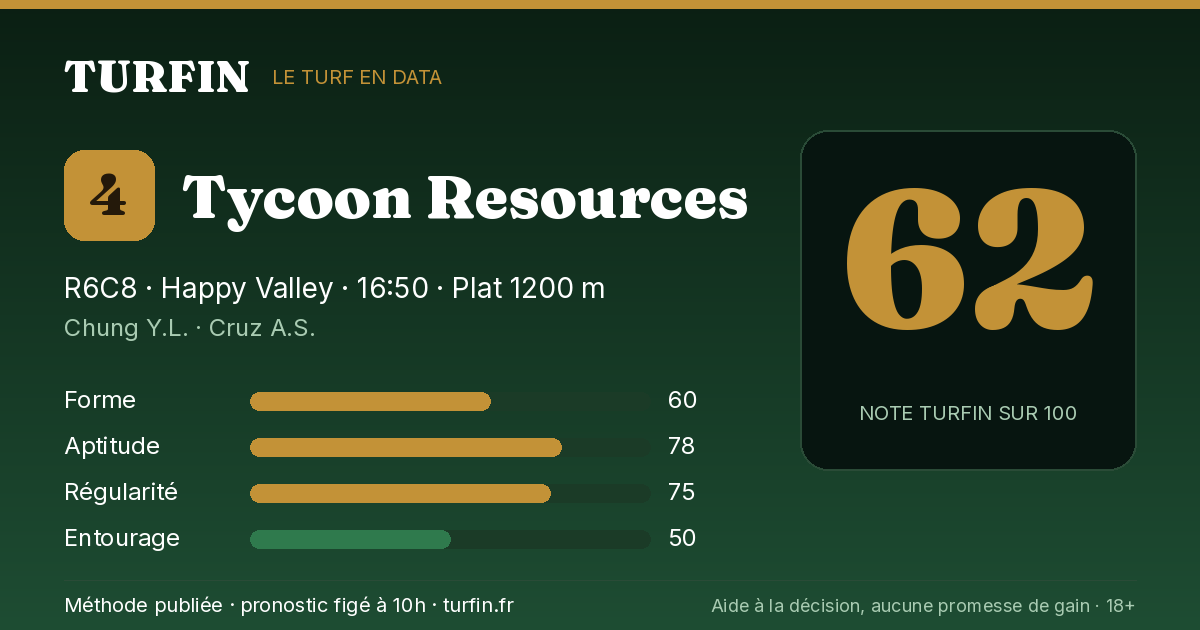 Tycoon Resources, noté 62 sur 100 par Turfin