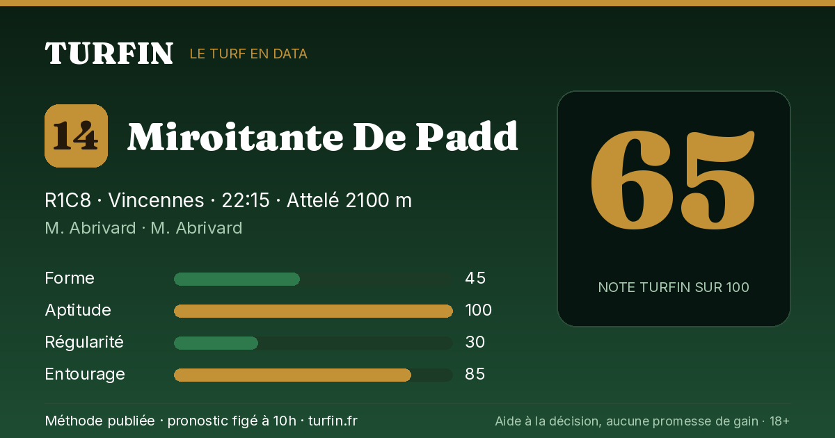 Miroitante De Padd, noté 65 sur 100 par Turfin