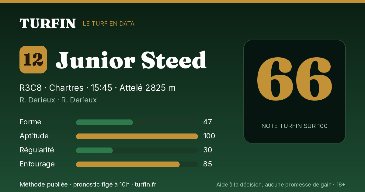 Junior Steed, noté 66 sur 100 par Turfin