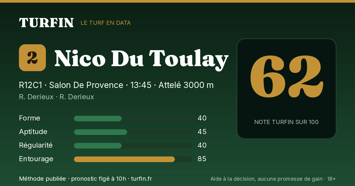 Nico Du Toulay, noté 62 sur 100 par Turfin