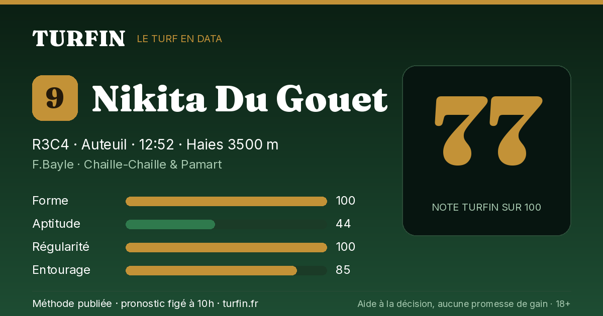 Nikita Du Gouet, noté 77 sur 100 par Turfin