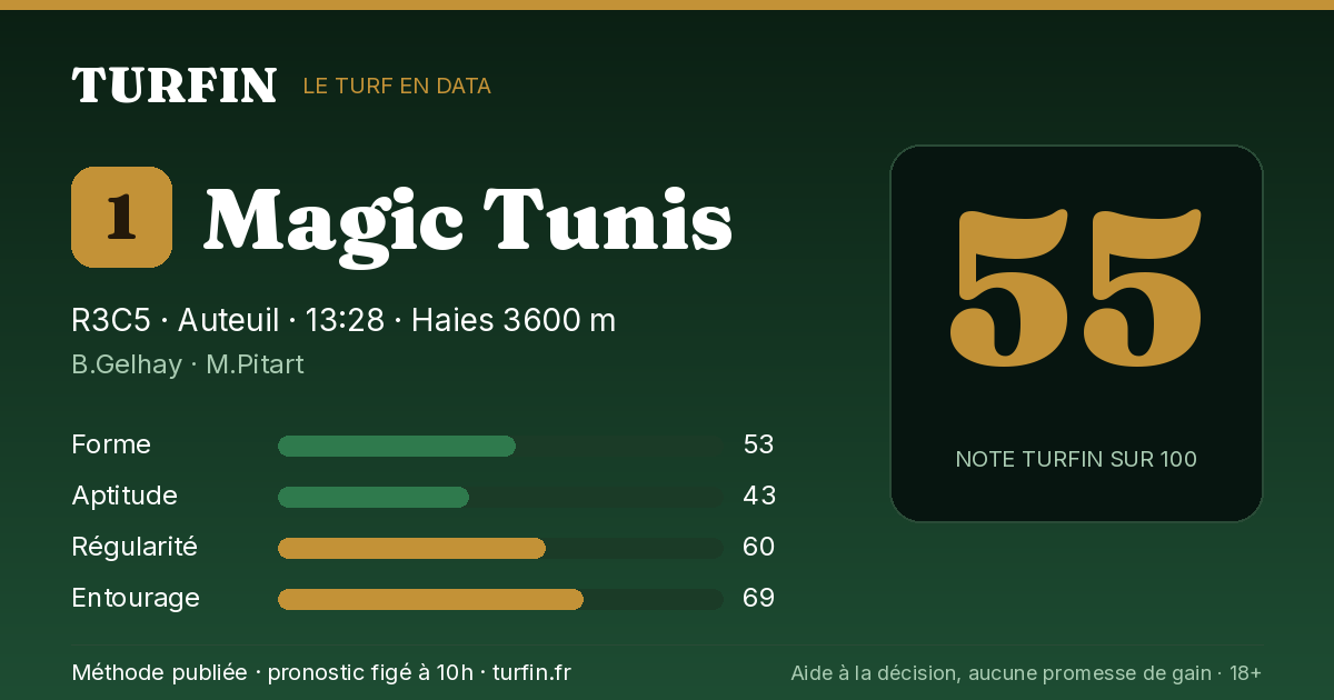 Magic Tunis, noté 55 sur 100 par Turfin