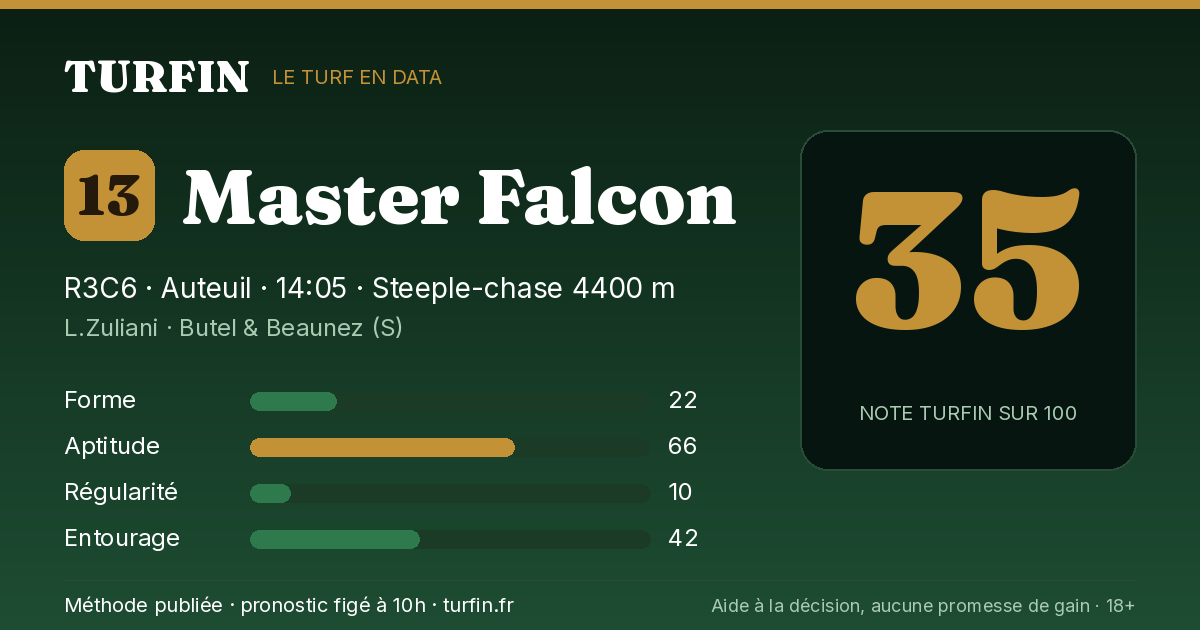 Master Falcon, noté 35 sur 100 par Turfin