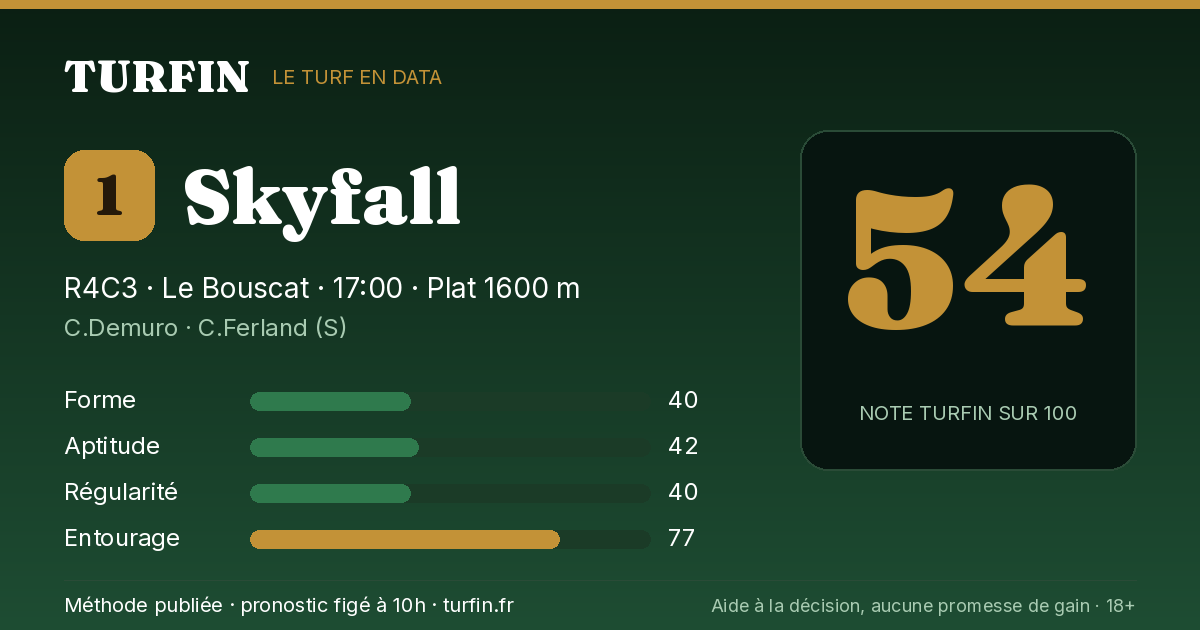 Skyfall, noté 54 sur 100 par Turfin
