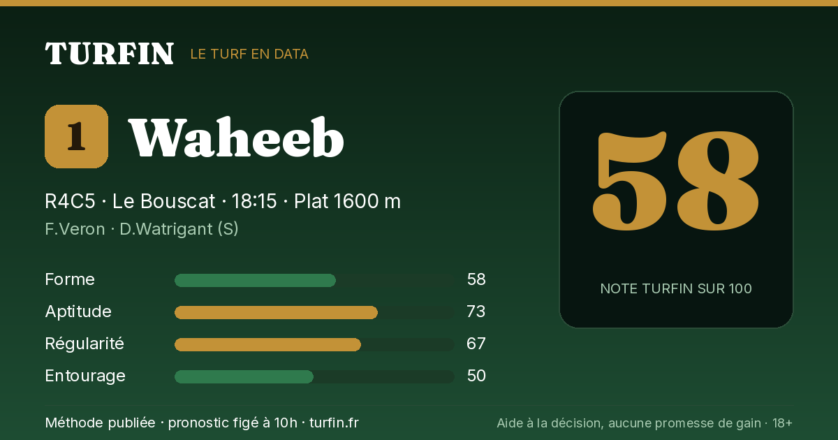 Waheeb, noté 58 sur 100 par Turfin