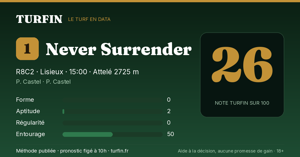 Never Surrender, noté 26 sur 100 par Turfin