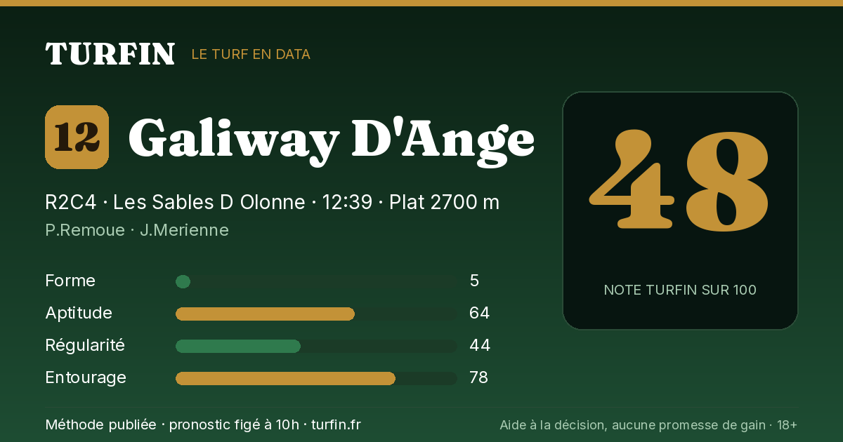 Galiway D'Ange, noté 48 sur 100 par Turfin
