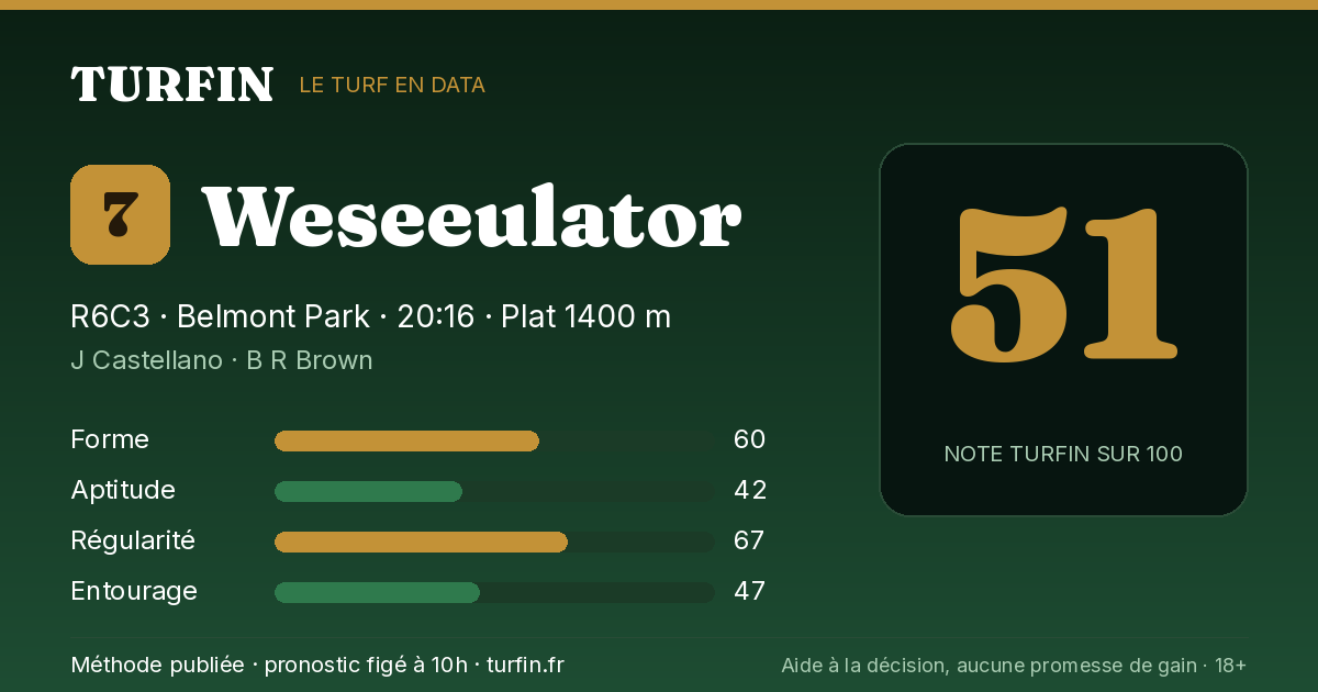 Weseeulator, noté 51 sur 100 par Turfin