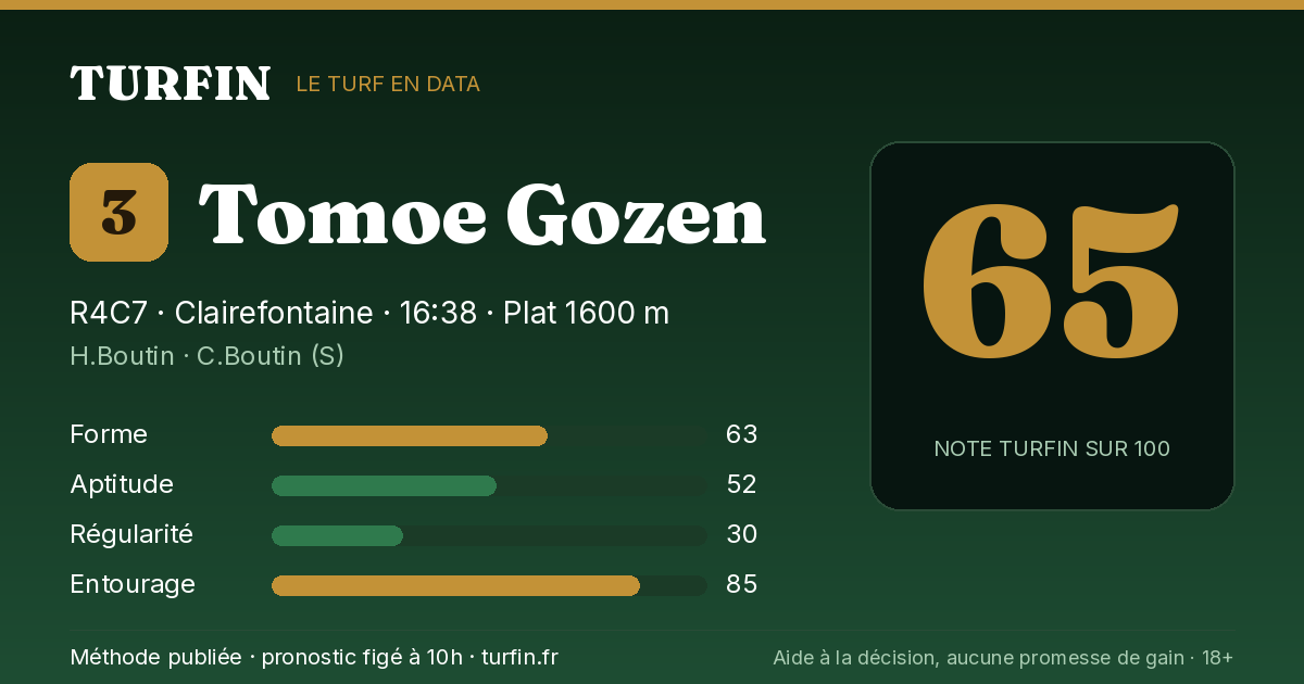 Tomoe Gozen, noté 65 sur 100 par Turfin