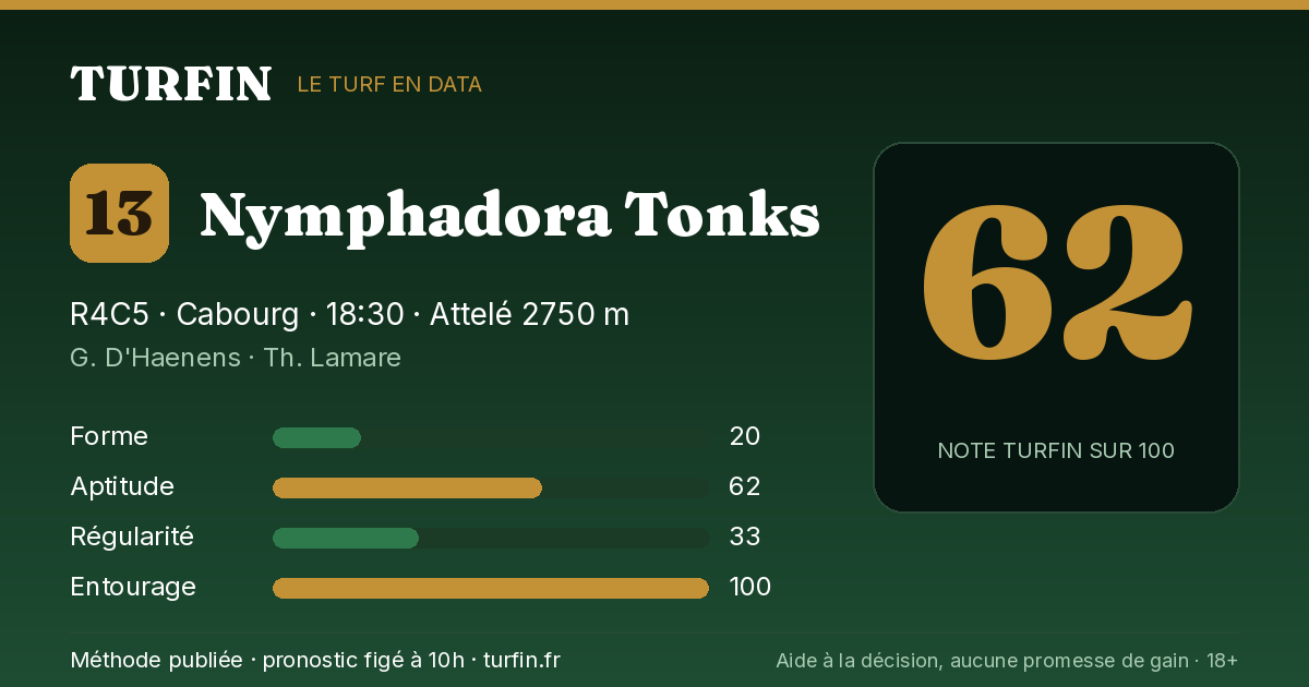 Nymphadora Tonks, noté 62 sur 100 par Turfin