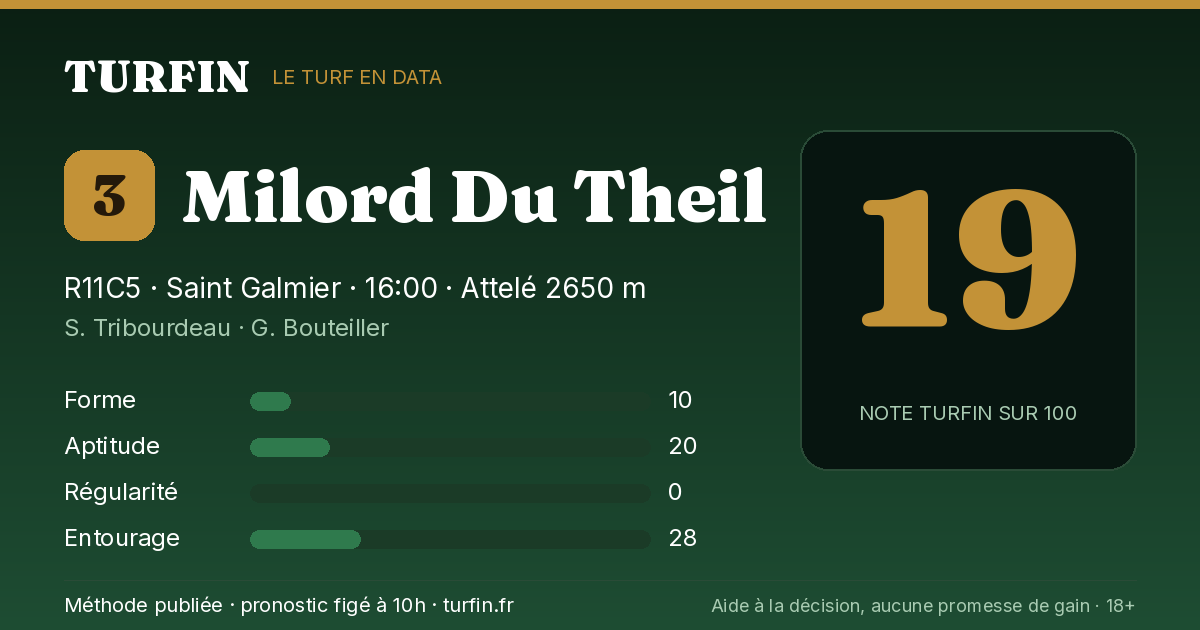 Milord Du Theil, noté 19 sur 100 par Turfin