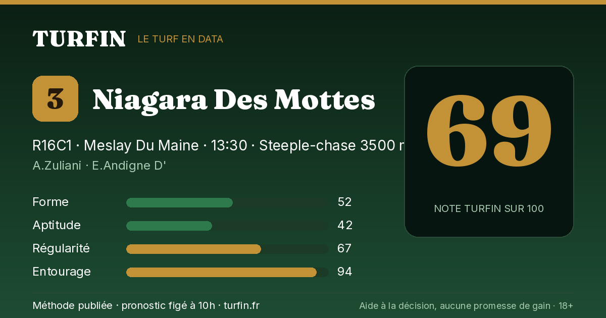 Niagara Des Mottes, noté 69 sur 100 par Turfin