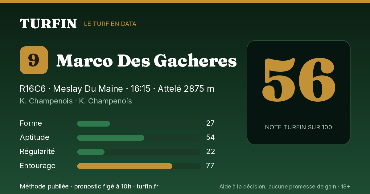 Marco Des Gacheres, noté 56 sur 100 par Turfin