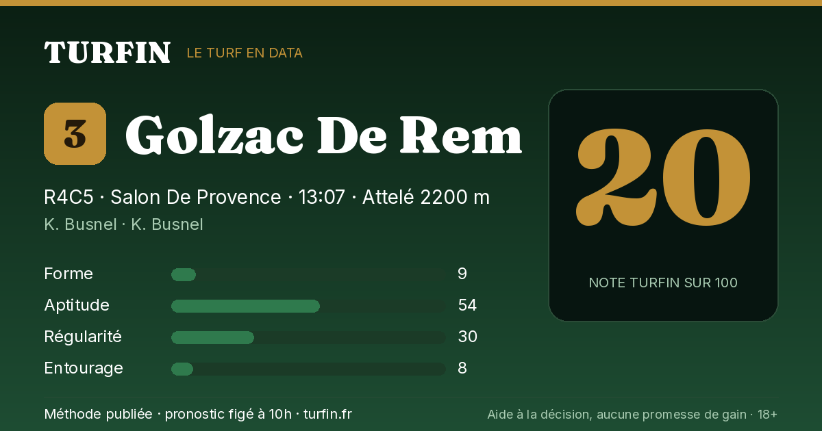 Golzac De Rem, noté 20 sur 100 par Turfin