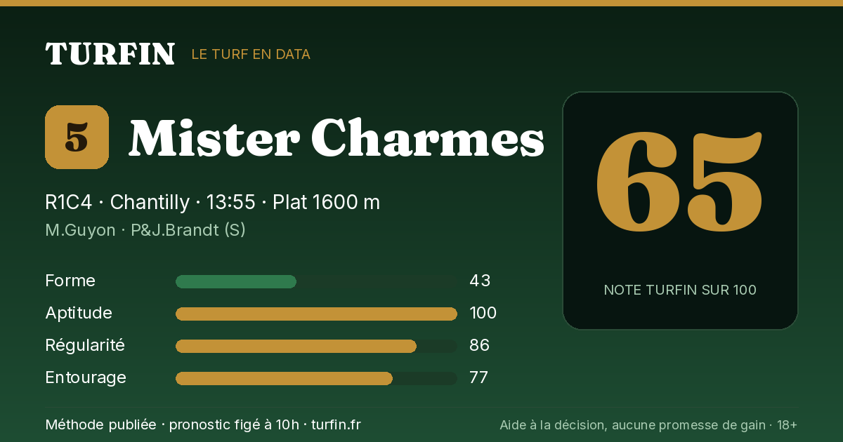 Mister Charmes, noté 65 sur 100 par Turfin