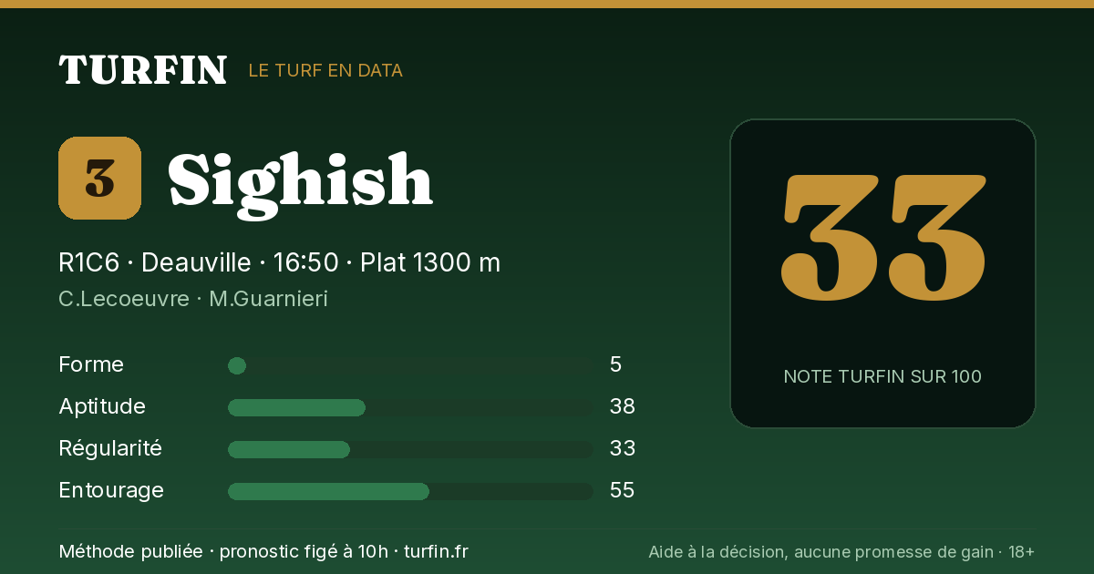 Sighish, noté 33 sur 100 par Turfin