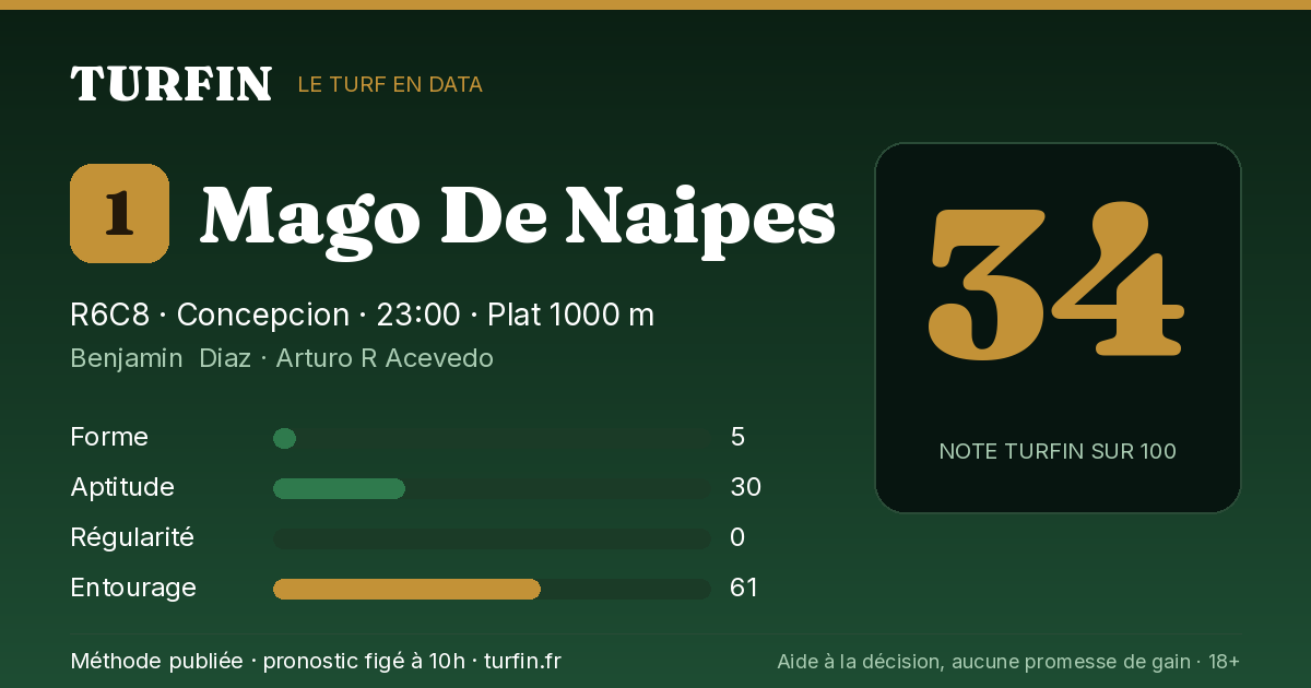 Mago De Naipes, noté 34 sur 100 par Turfin
