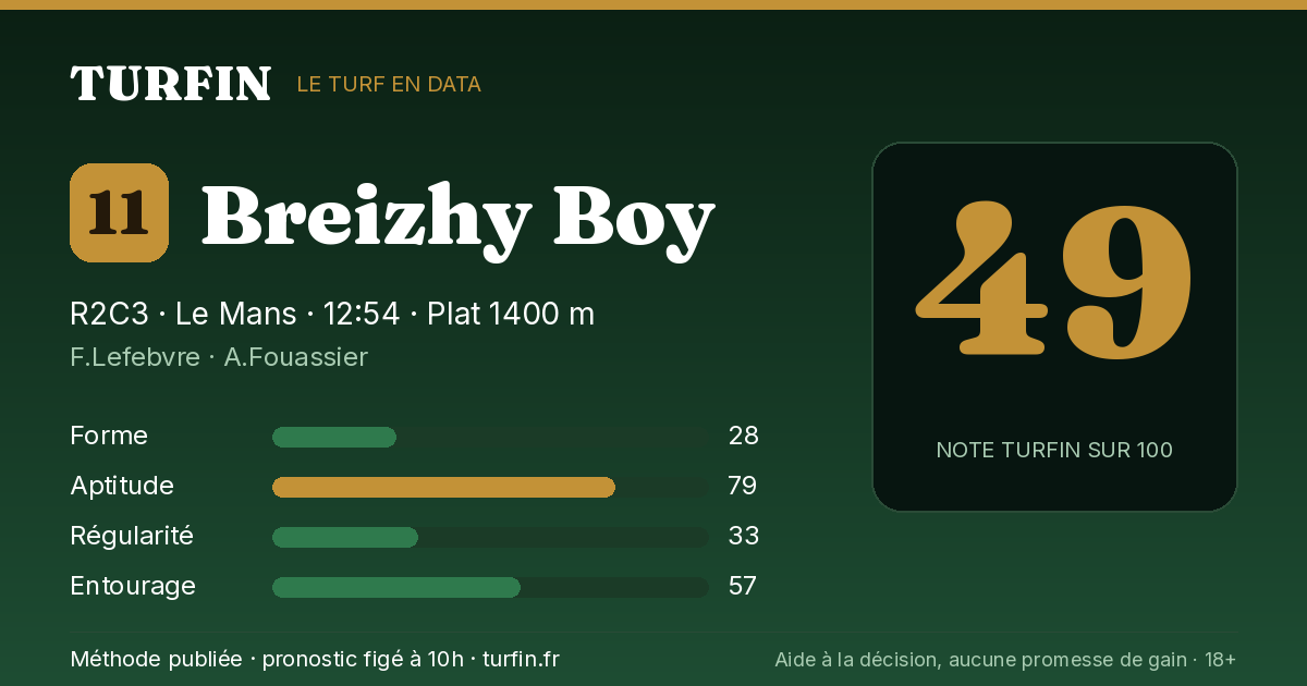 Breizhy Boy, noté 49 sur 100 par Turfin