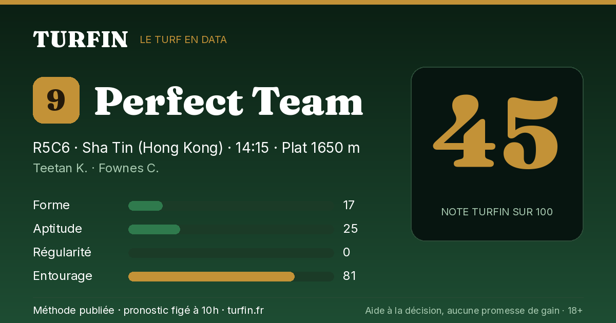 Perfect Team, noté 45 sur 100 par Turfin