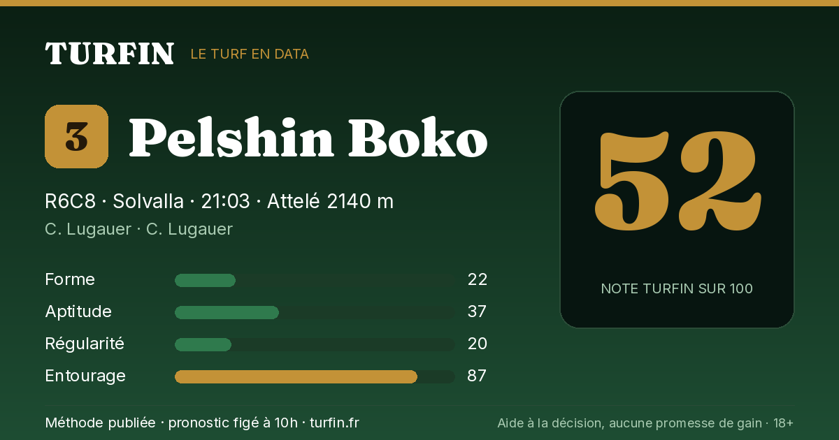 Pelshin Boko, noté 52 sur 100 par Turfin