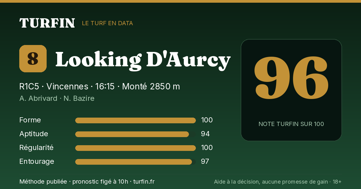 Looking D'Aurcy, noté 96 sur 100 par Turfin