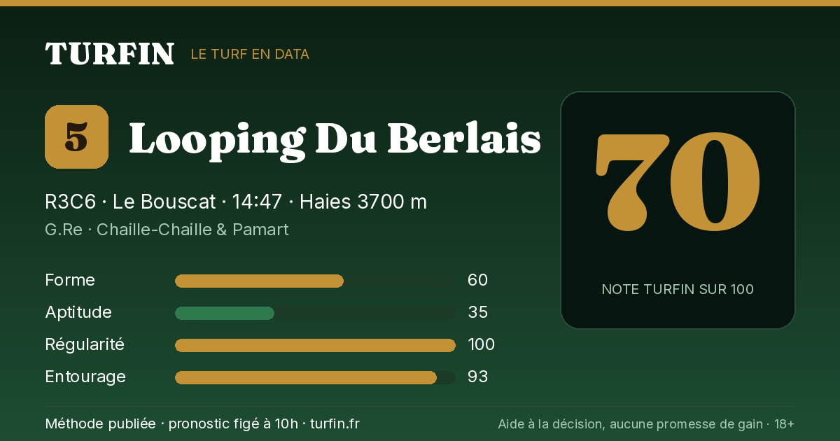 Looping Du Berlais, noté 70 sur 100 par Turfin