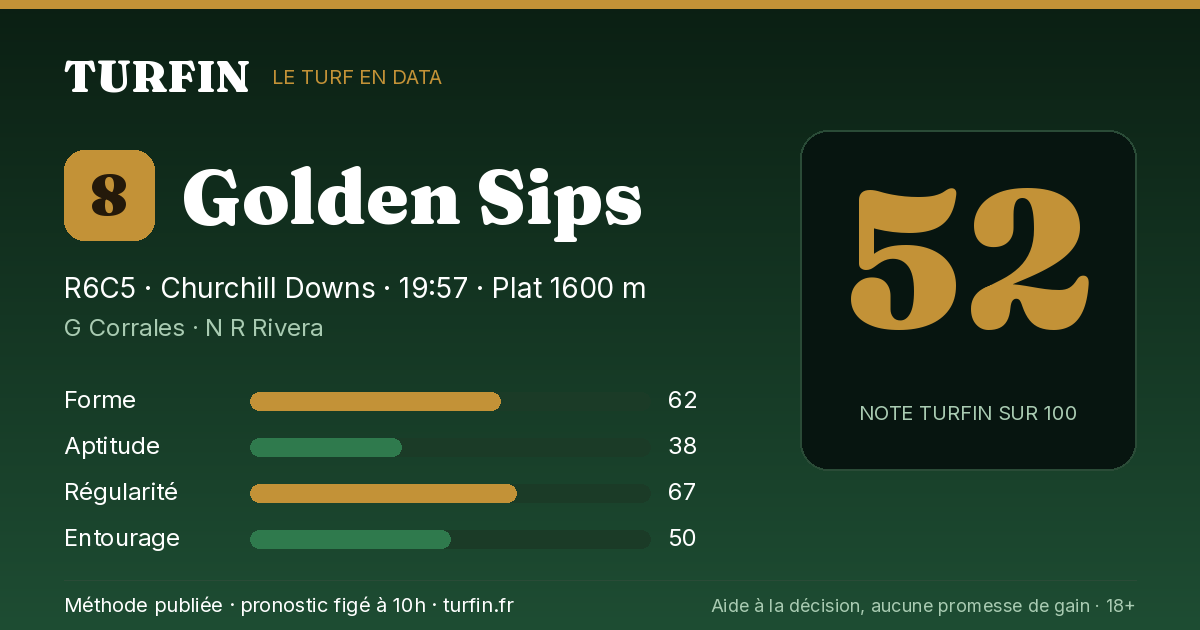 Golden Sips, noté 52 sur 100 par Turfin