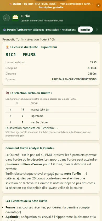L'application Turfin : le Quinté+ du jour