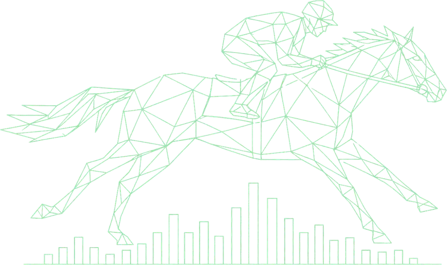 Cheval de course et jockey dessinés en lignes, au-dessus d'un histogramme